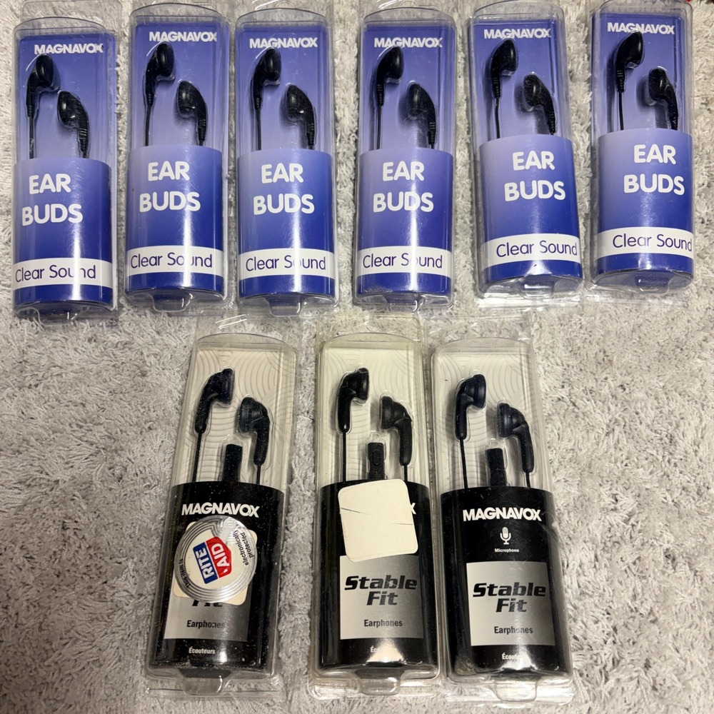 Magnavox‎ Earbuds Bundle 9 Pairs Black Wired Clear Sound Stable Fit Microphone